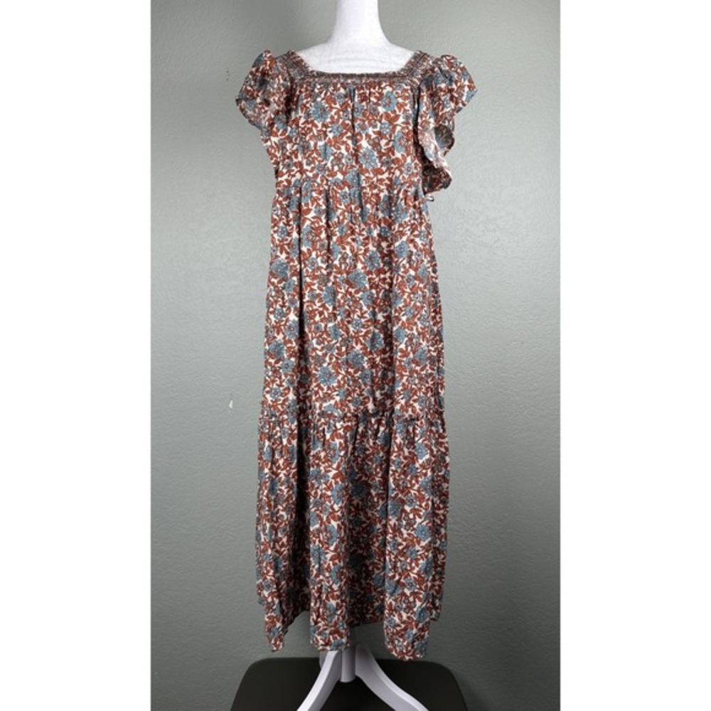 Moon River Tiered Maxi Dress Women Sz M‎ Floral Smocked Boho Cottagecore Prairie